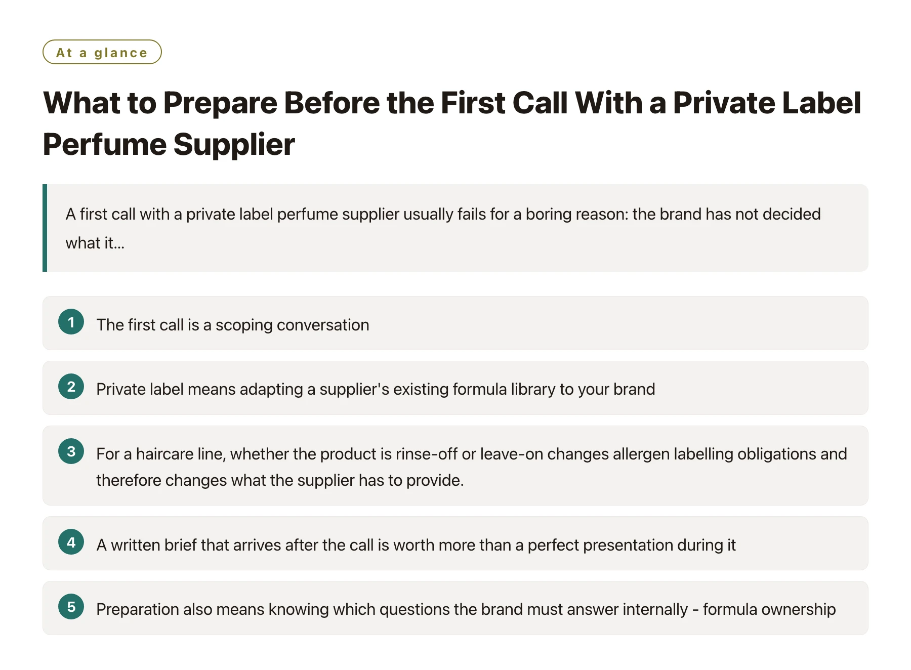 What to Prepare Before the First Call With a Private Label Perfume Supplier——全文要点速览